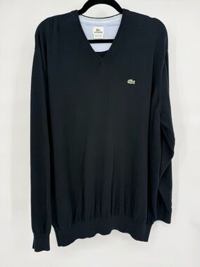 Lacoste V Neck Pullover Sweater Classic Preppy Minimalist Knit Logo Size 9/XXXXL